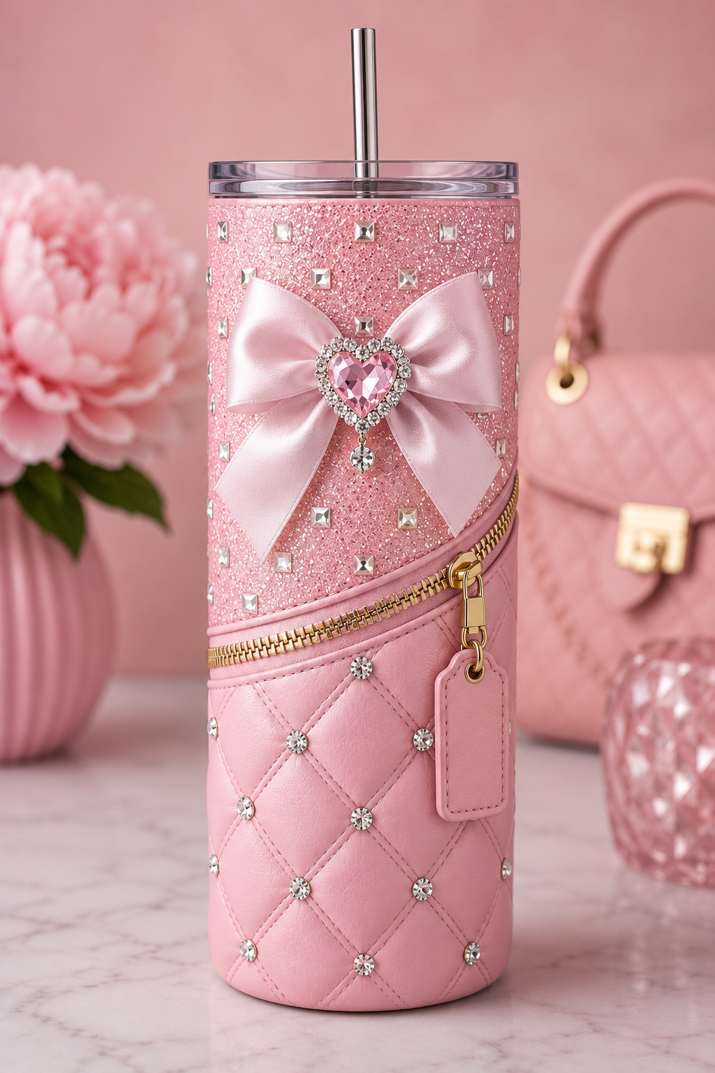 Pink Luxe Bow Skinny Tumbler