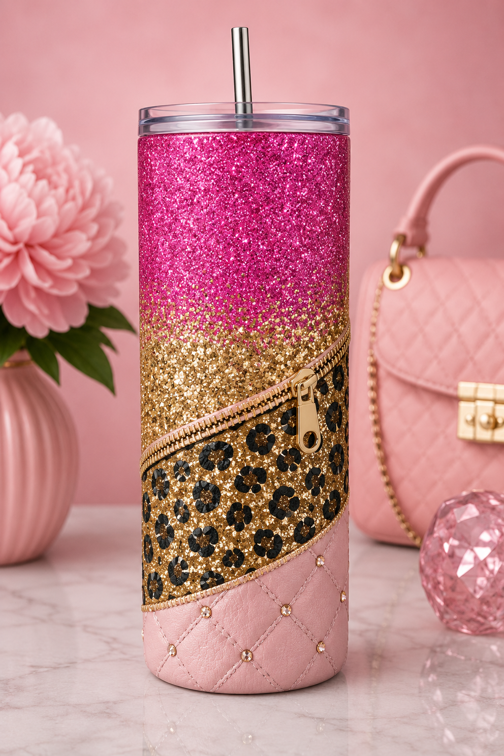 Luxe Pink Leopard Glam Tumbler